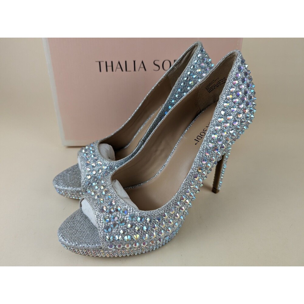Thalia Sodi Landon Embellished Platform Pumps Womens 8 M Silver Shoes NWB - Picture 5 of 12